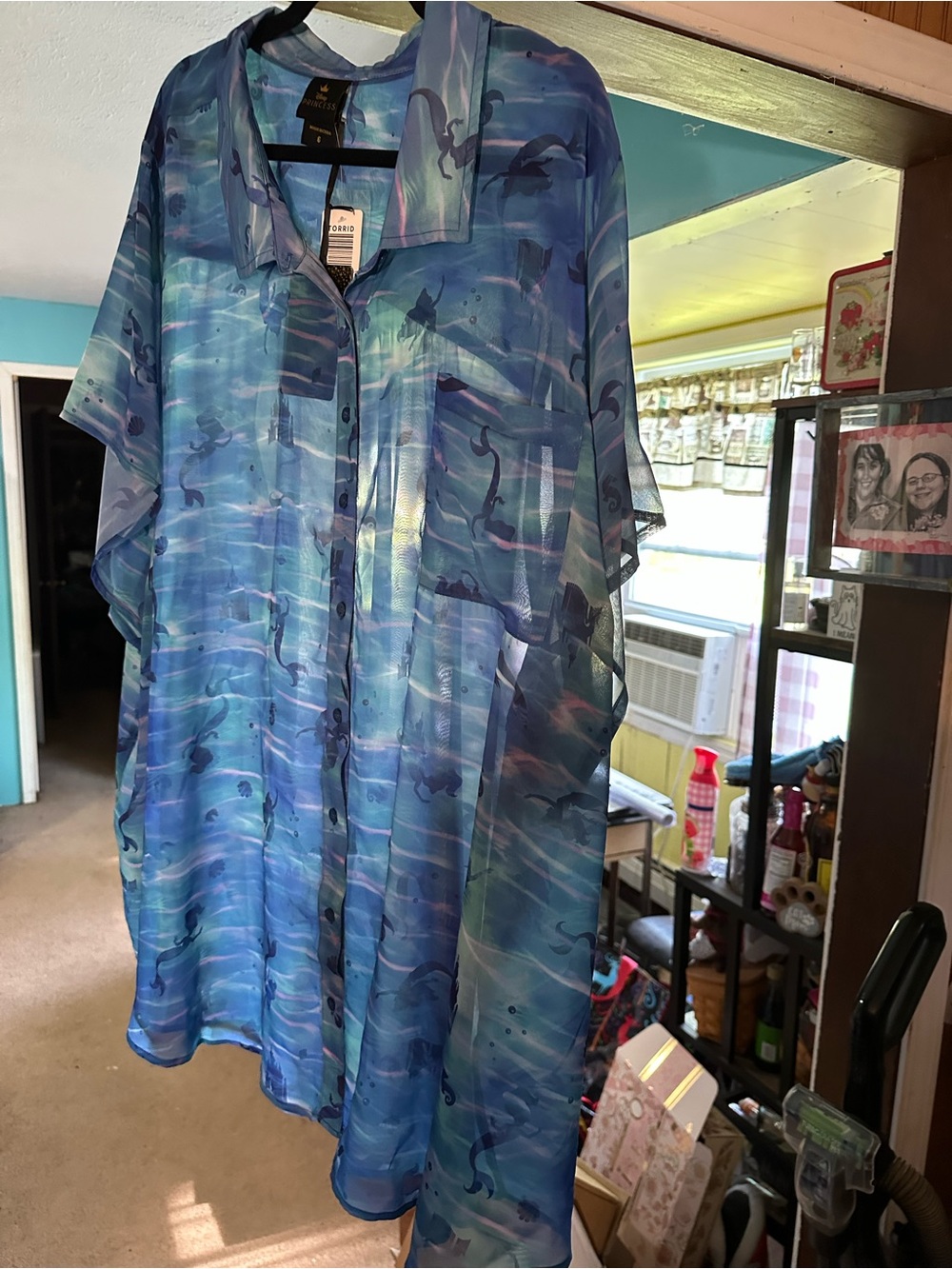 torrid Blue Sheer Little Mermaid Watercolor Button-Down Shirt